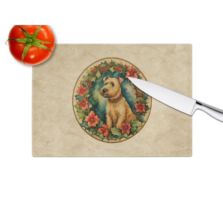 Caroline's Treasures Lakeland Terrier Christmas Flowers Glass Cutting